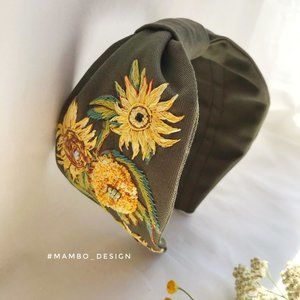 Van Gogh Sunflower Beaded Embroidery headband Hair Bangle Band Hoop Wreath